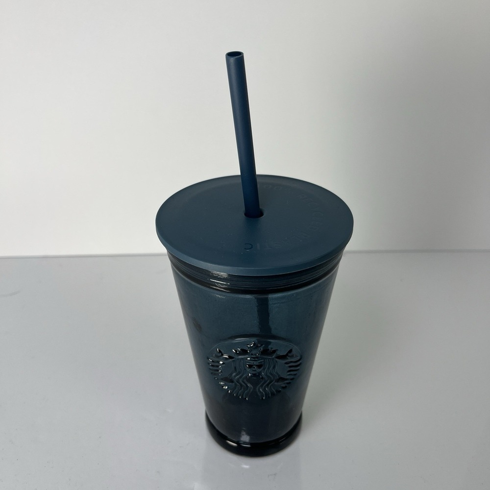 Starbucks 2022 100% Blue Recycled Glass Tumbler & 100% Recycled Plastic Lid 16oz